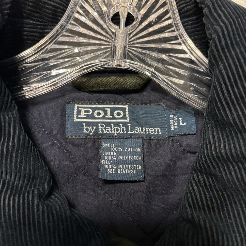 Polo Ralph Lauren Men's Quilted Chore Jacket L Green Navy Corduroy Collar Preppy